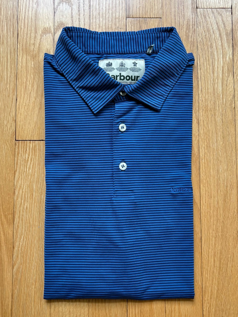 Barbour Men’s Short Sleeve Performance Polo Shirt Large Blue Black Stripes